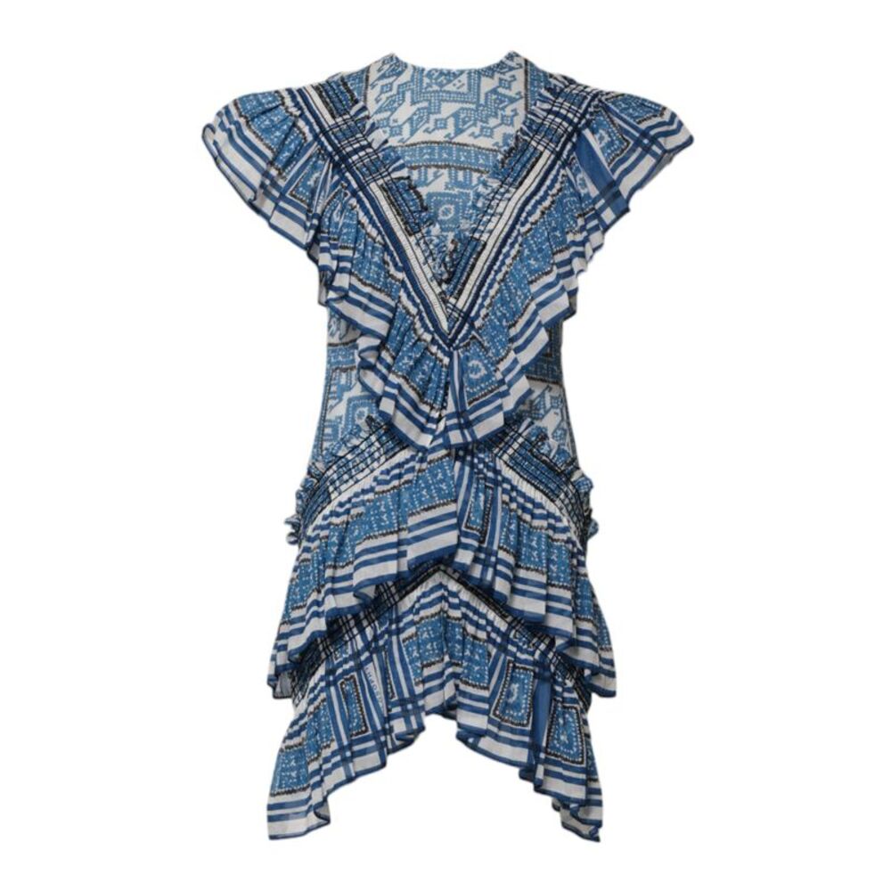 Philosophy di Lorenzo Serafini Blue Patterned Layered Short Sleeves Mini Women's